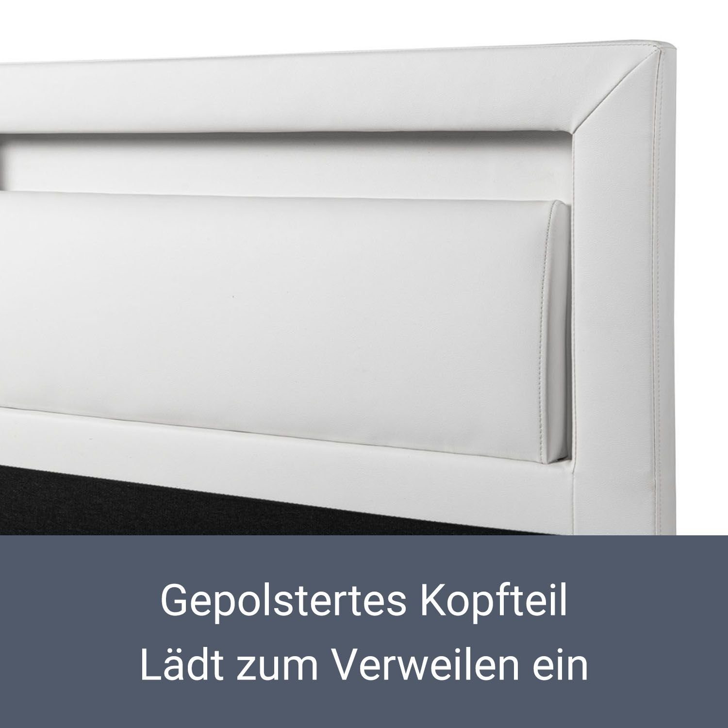 Juskys Polsterbett Murcia, 140x200 cm, LED-Beleuchtung, weiches Kopfteil, inkl. Lattenrost