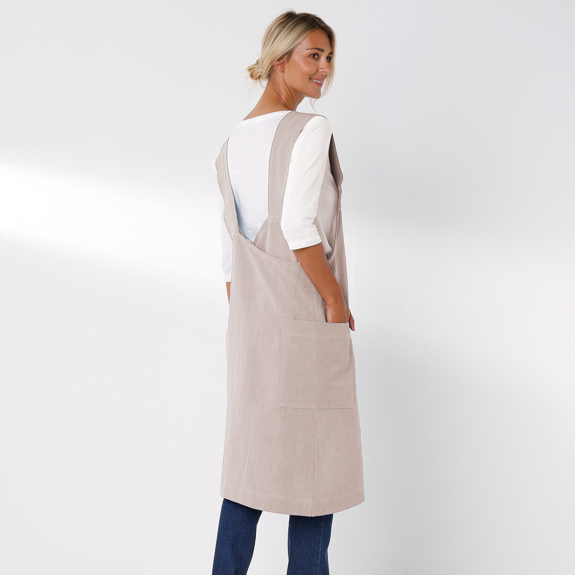 Tablier de cuisine japonais coton et lin uni personnalisable