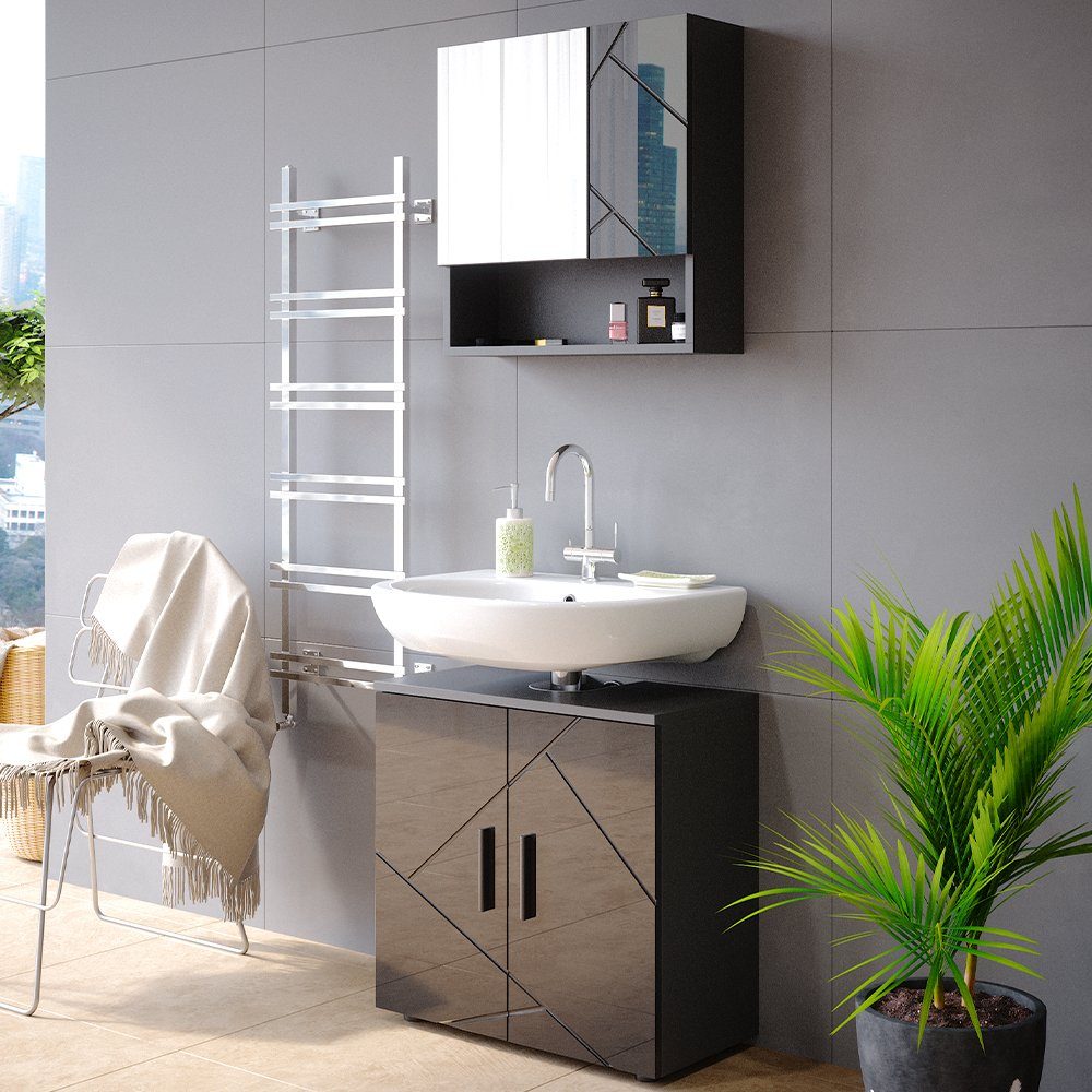 Vicco Badezimmer-Set Badmöbel Badezimmermöbel Irma Anthrazit Hochglanz Set 1, (3-St., 3-er Set)