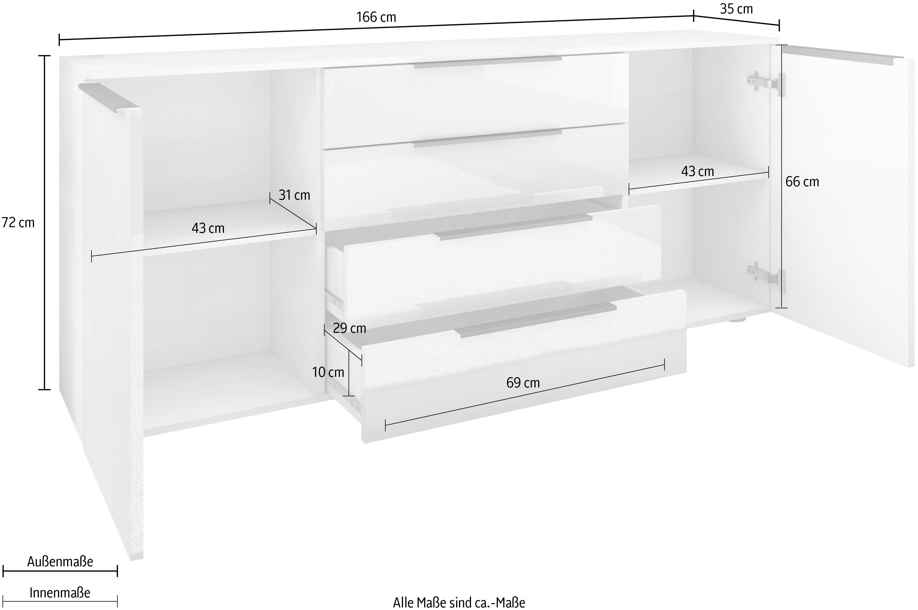 borchardt Möbel Sideboard Tom, Breite 166 cm
