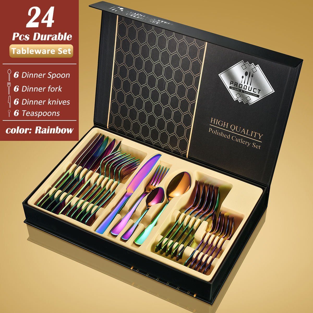 Faizee Möbel Besteck-Set Cutlery Set 24-teiliges Besteckset Set Service für 6 Gift Box