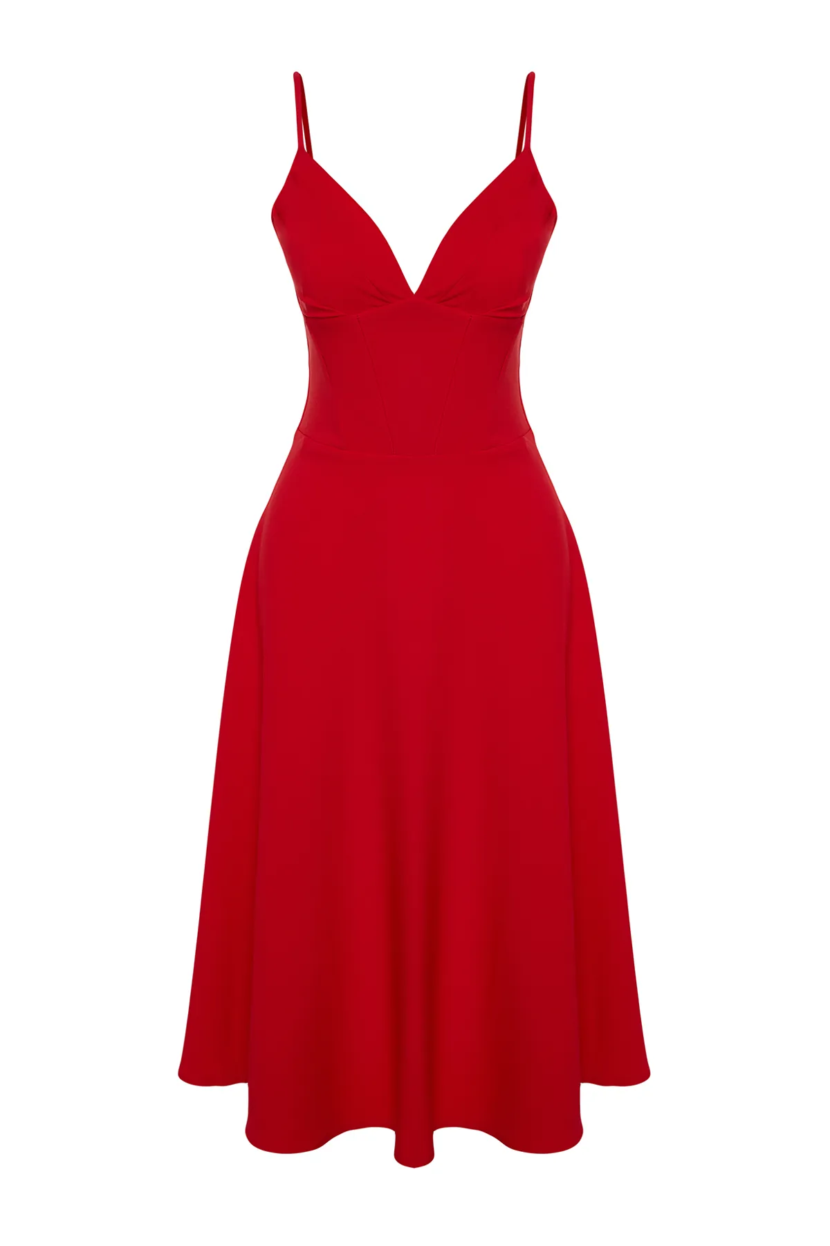 Trendyol Collection  Rotes gewebtes Kleid mit Taillenöffnung/Skater-Muster TPRSS24EL00185