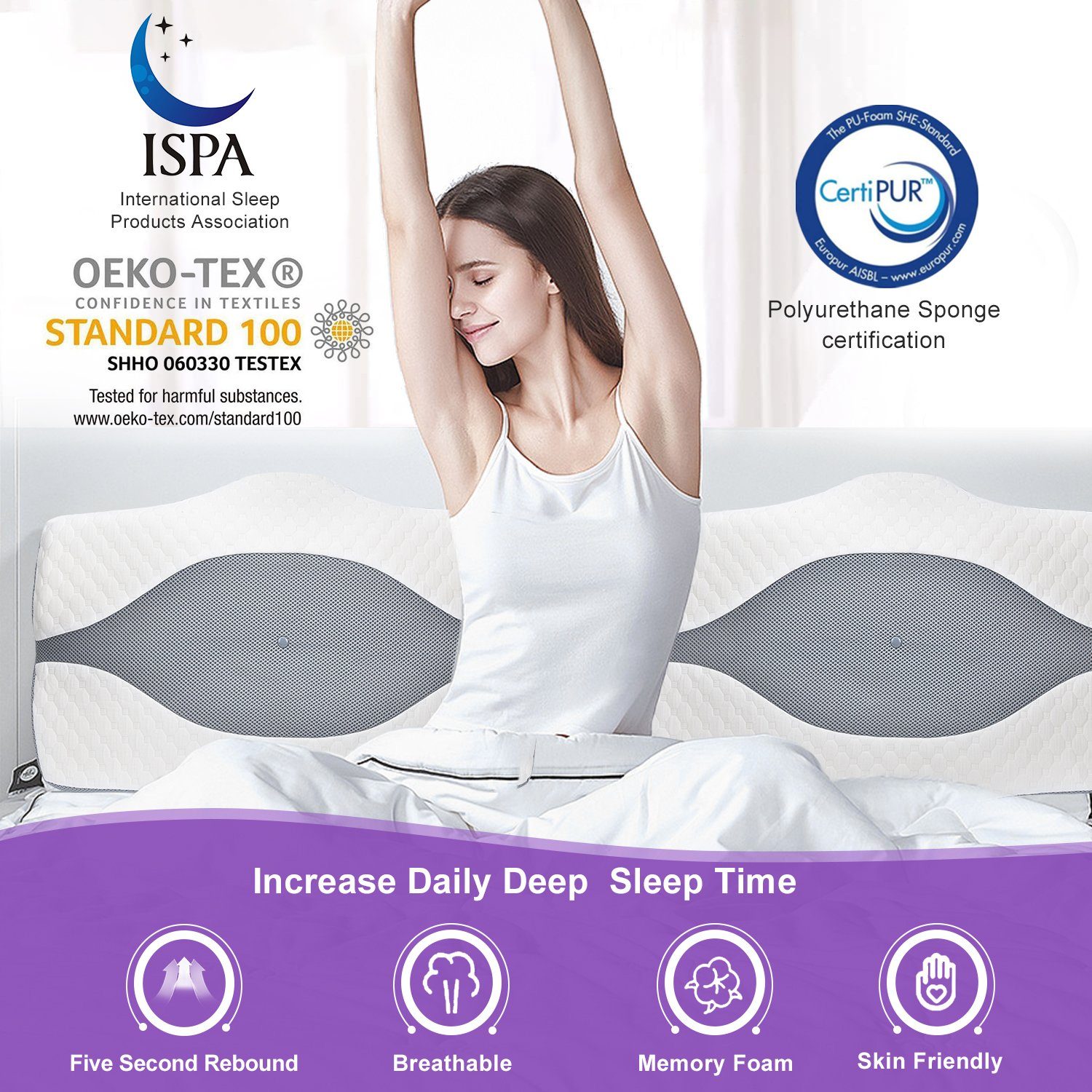 Nackenstützkissen Kopfkissen Memory Foam Schlafkissen ergonomisches Nackenkissen, vokarala, Seitenschläferkissen Antischnarch-Kissen gegen Nackenschmerzen