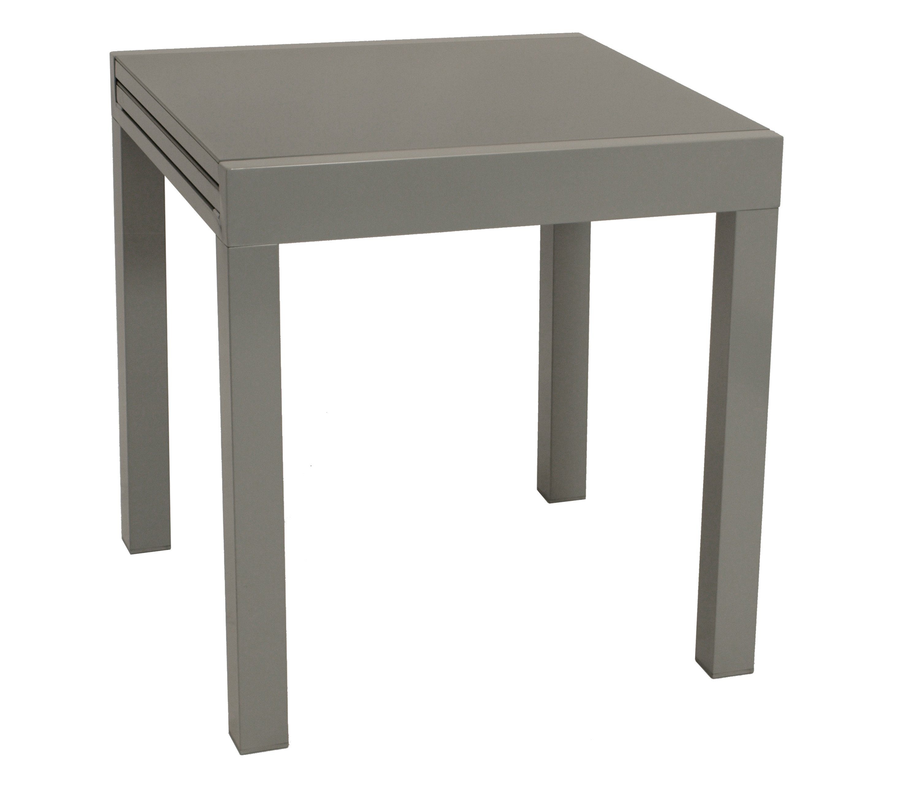 DEGAMO Garten-Essgruppe MARINA 5-teilig, 4x Klappsessel, 1x Ausziehtisch Glas 70/140x70cm, Alu silbergrau