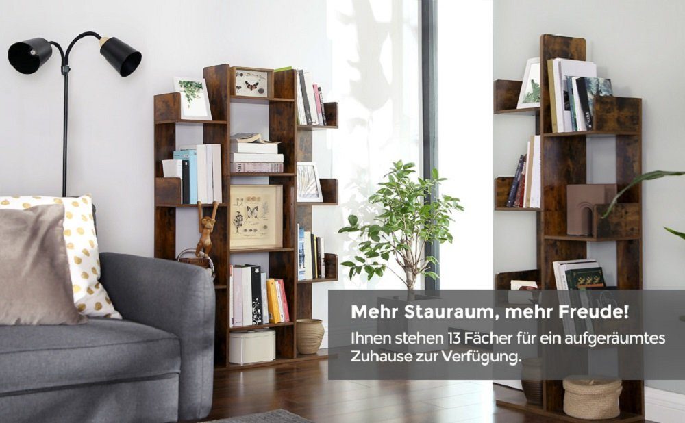 VASAGLE Bücherregal Standregal, mit 13 Fächern, 86 x 25 x 140 cm