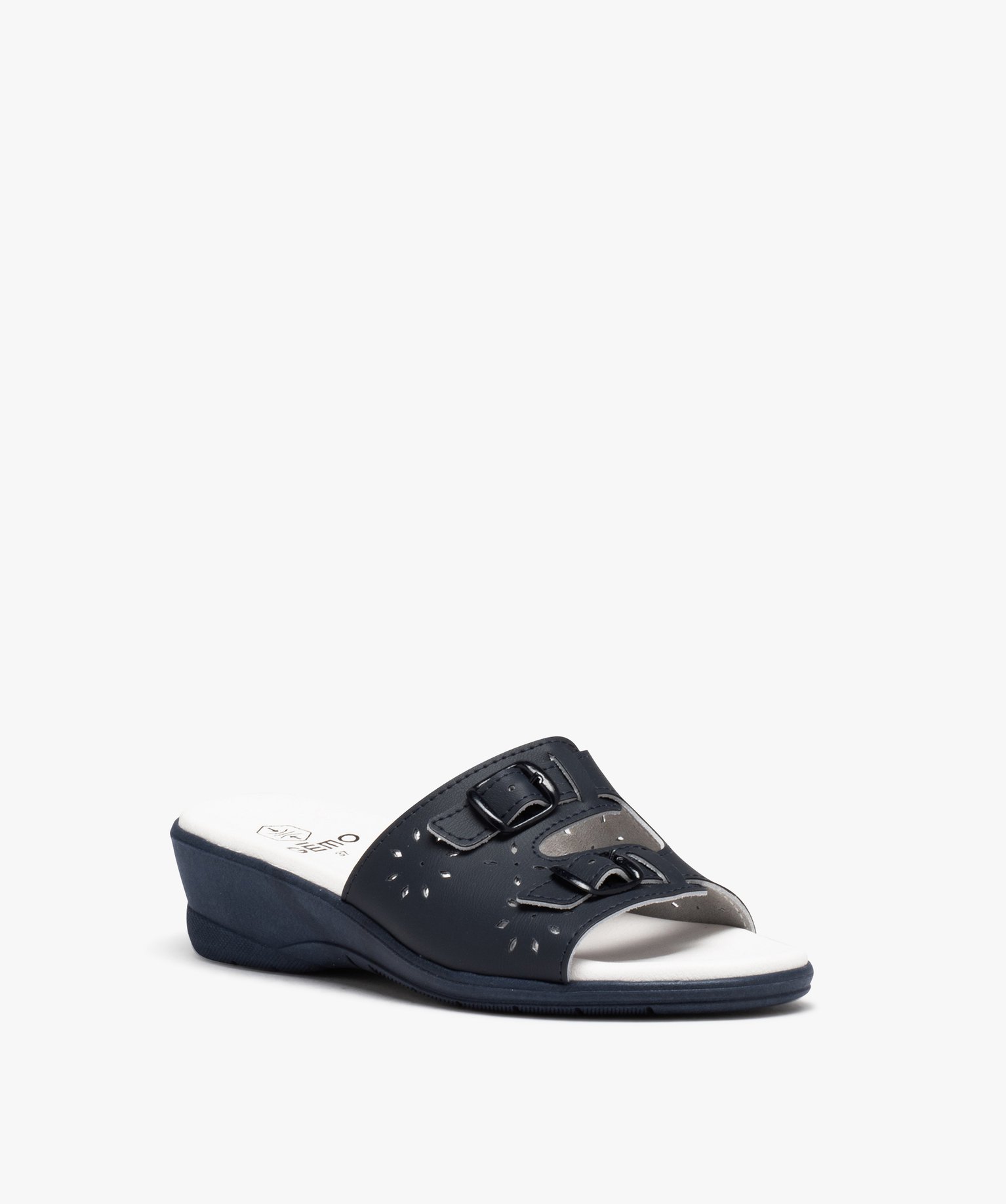 Mules femme confort à large bandeau ajouré et brides à bo... marine | GEMO