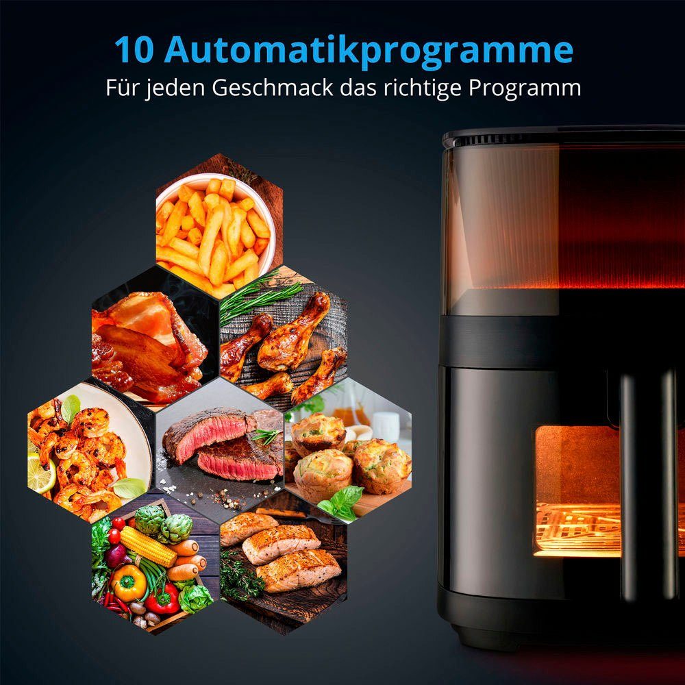 Medion® Heißluftfritteuse X10 XL (MD11780) S40L, mit Sichtfenster, 1500 W, Dampfsprayfunktion, 5L, digitales Bedienfeld, 10 Automatikprogramme