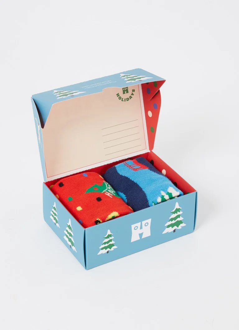 Happy Socks Happy Holidays -sukat painatuksella 2 kappaleen lahjapakkauksessa