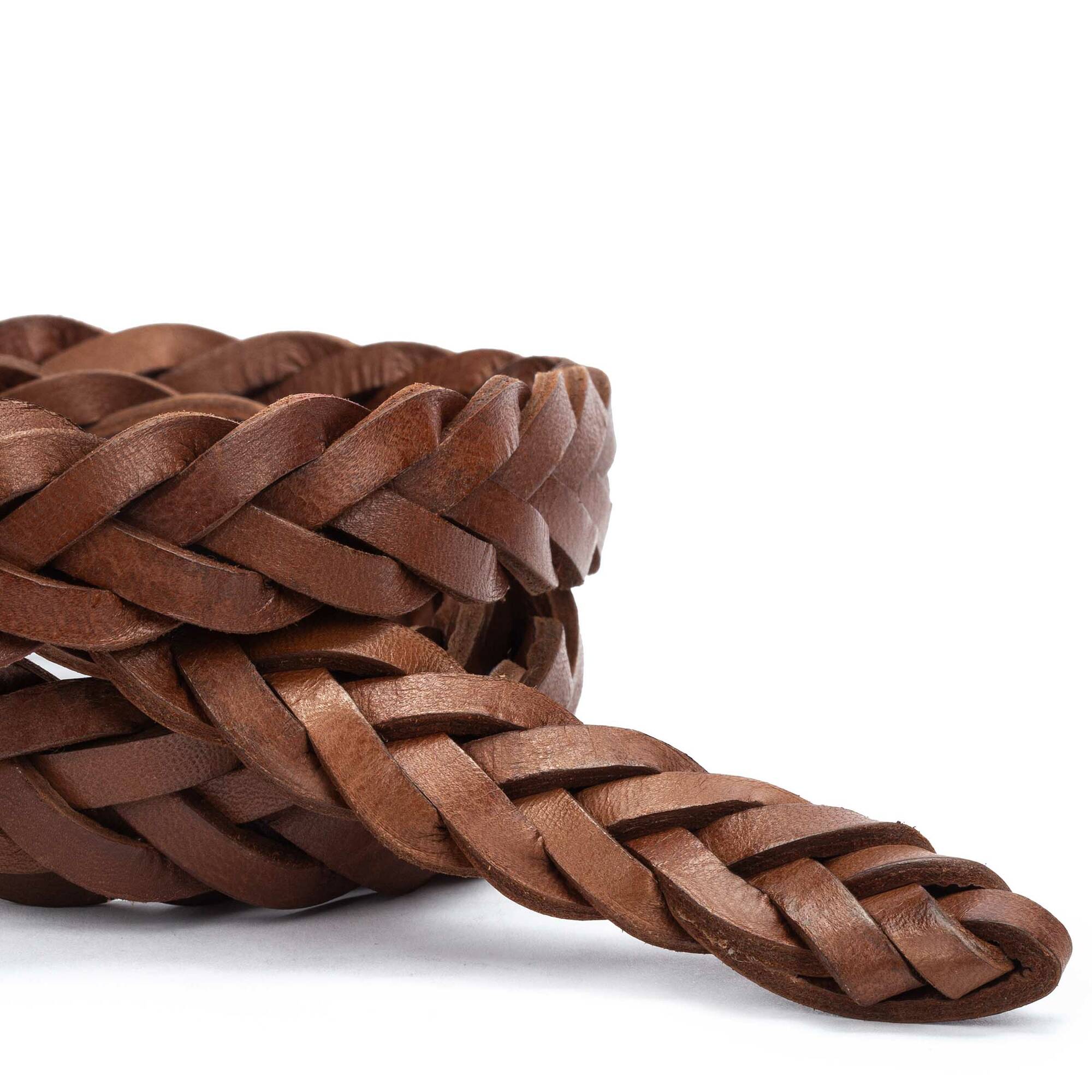 Pasek pleciony damski - COGNAC
