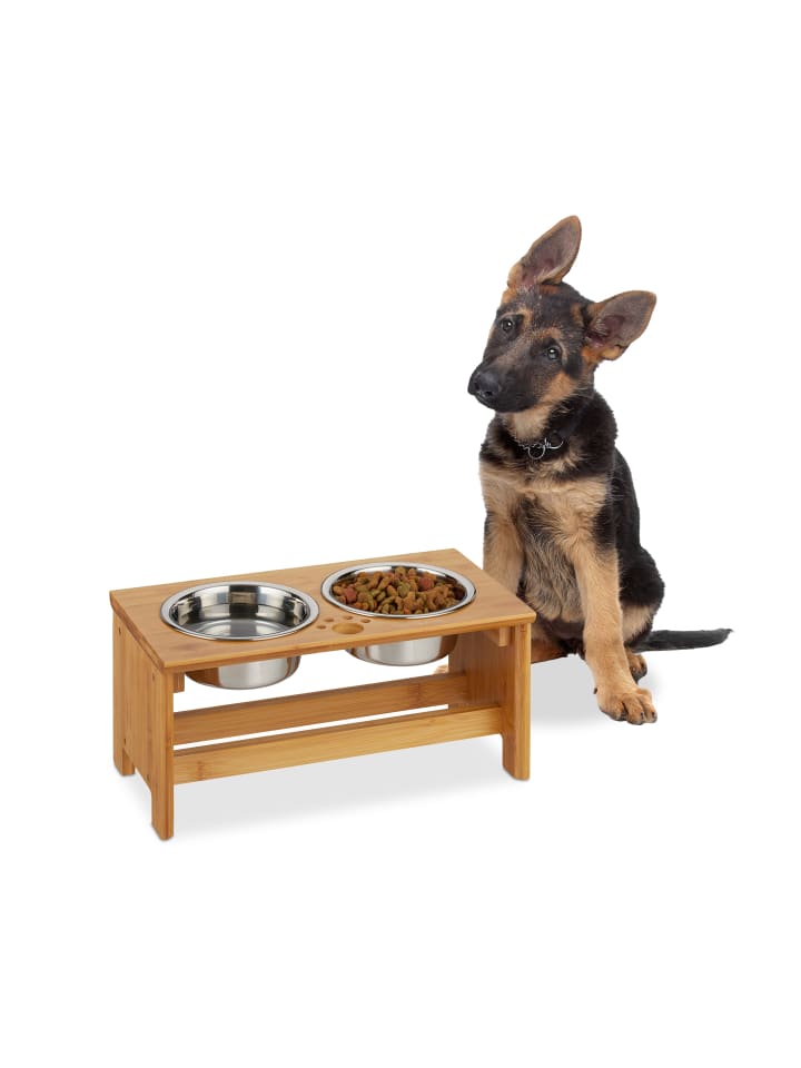 relaxdays Futterbar in Natur/Silber - (B)40x (H)18,5 x (T)20,5 cm günstig kaufen onesize