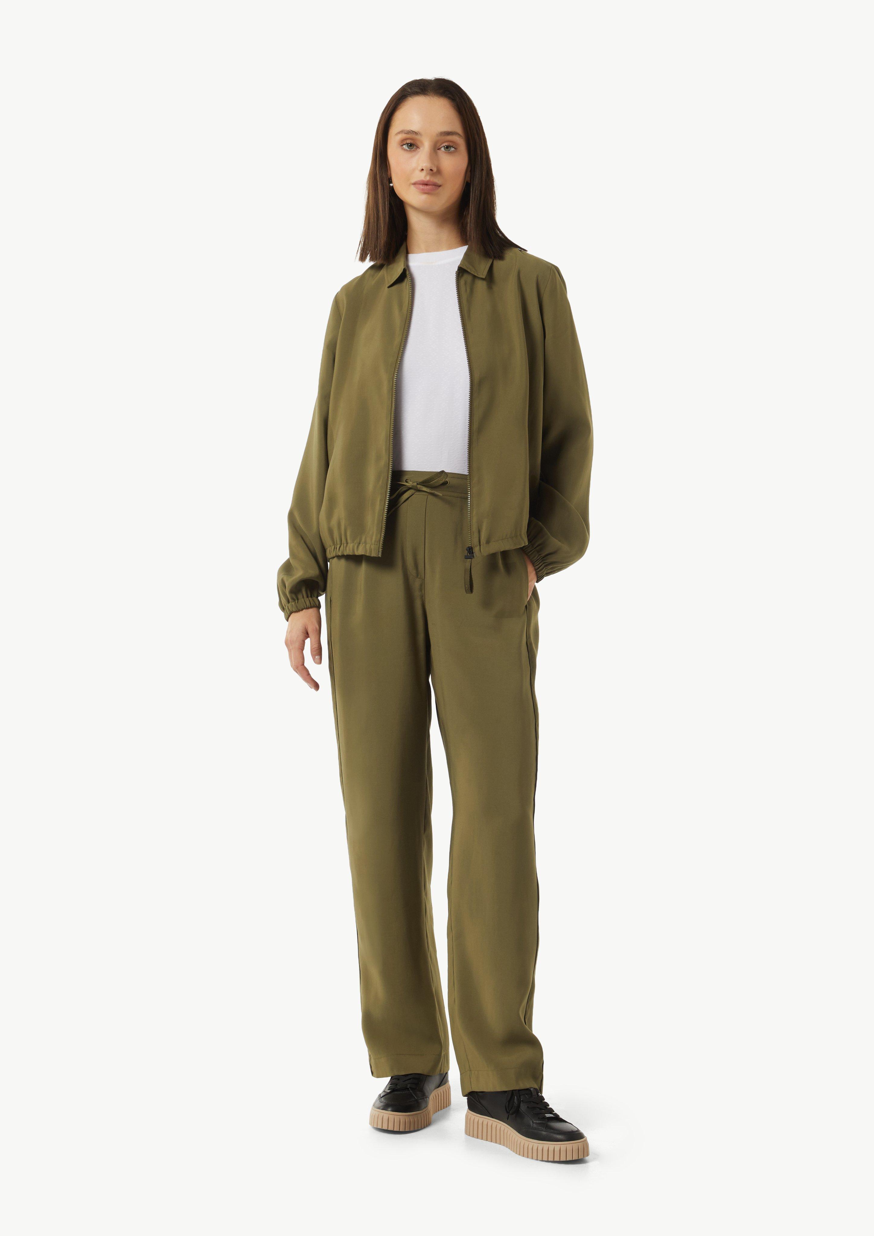 Hose mit weitem Bein und Paspeldetail - guacamole