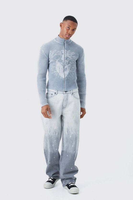 Lockere gebleichte Jeans in Hellgrau