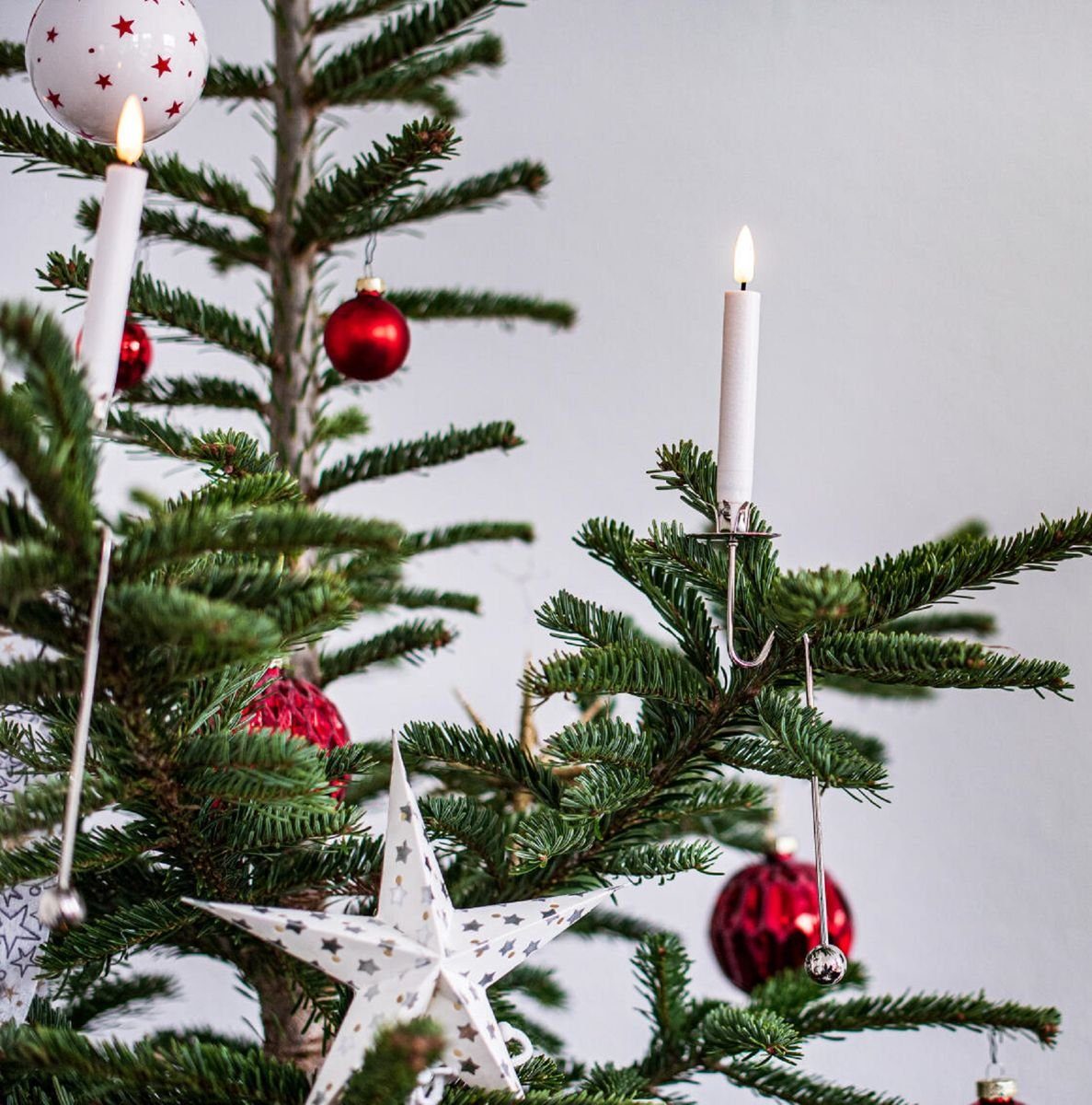hdg Christbaumschmuck Kerzenhalter Balancehalter silber glänzend für Weihnachtsbaum, Pendelhalter 6 Stück im Schmuckkarton