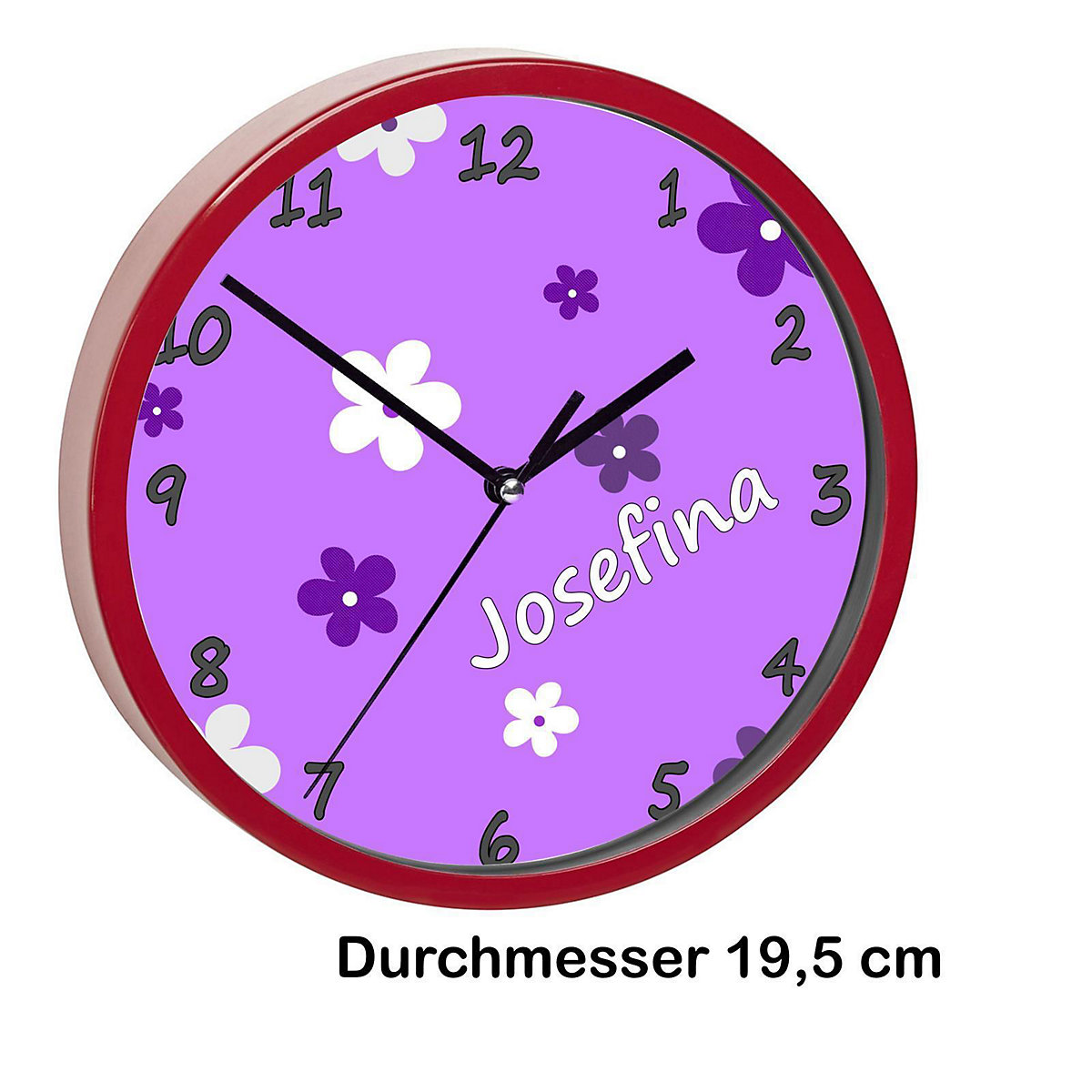 Kinder Wanduhr personalisiert mit Name Blumen Lila