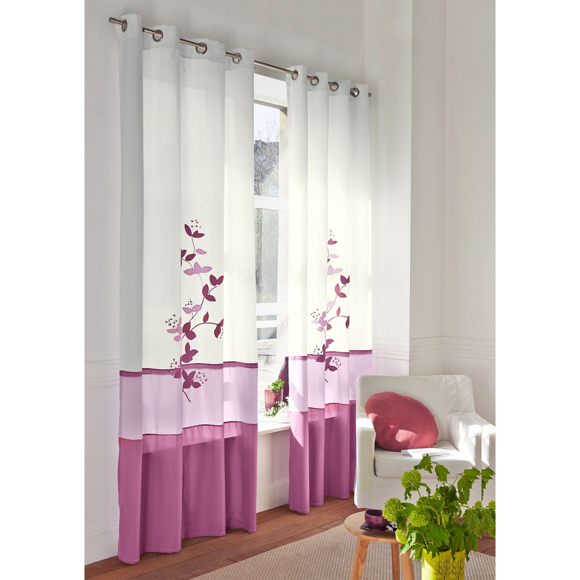 Rideau panneau voile motif orchidée finition oeillets