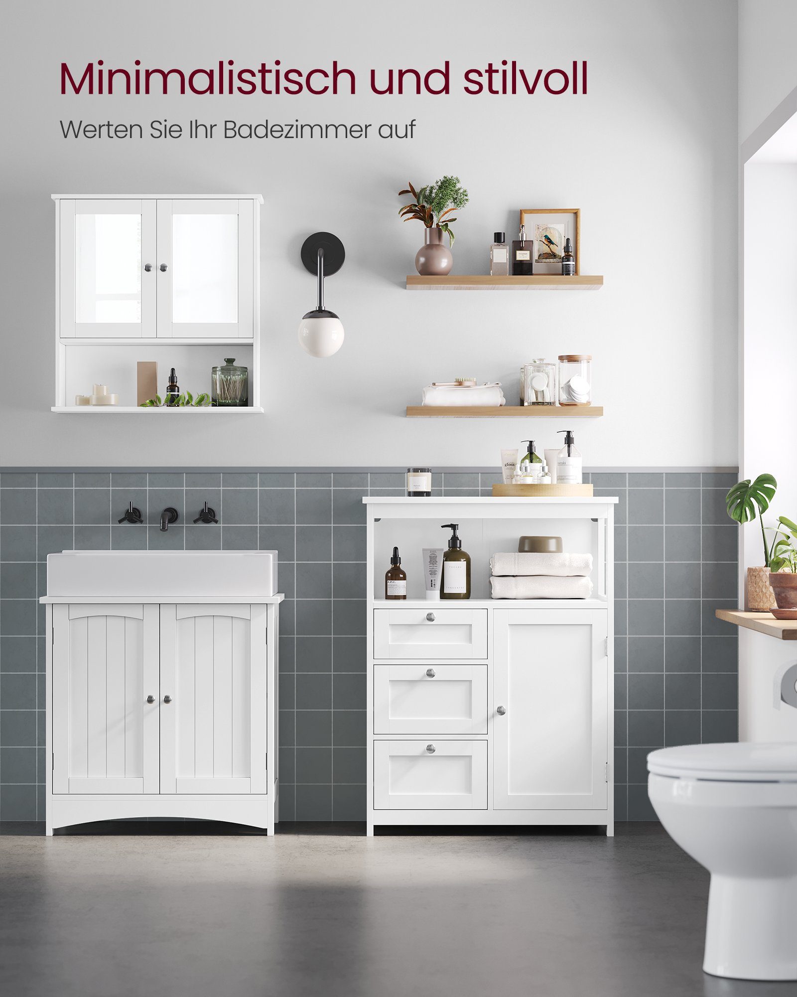 VASAGLE Badkommode Badezimmerschrank, mit 3 Schubladen, verstellbare Ablage