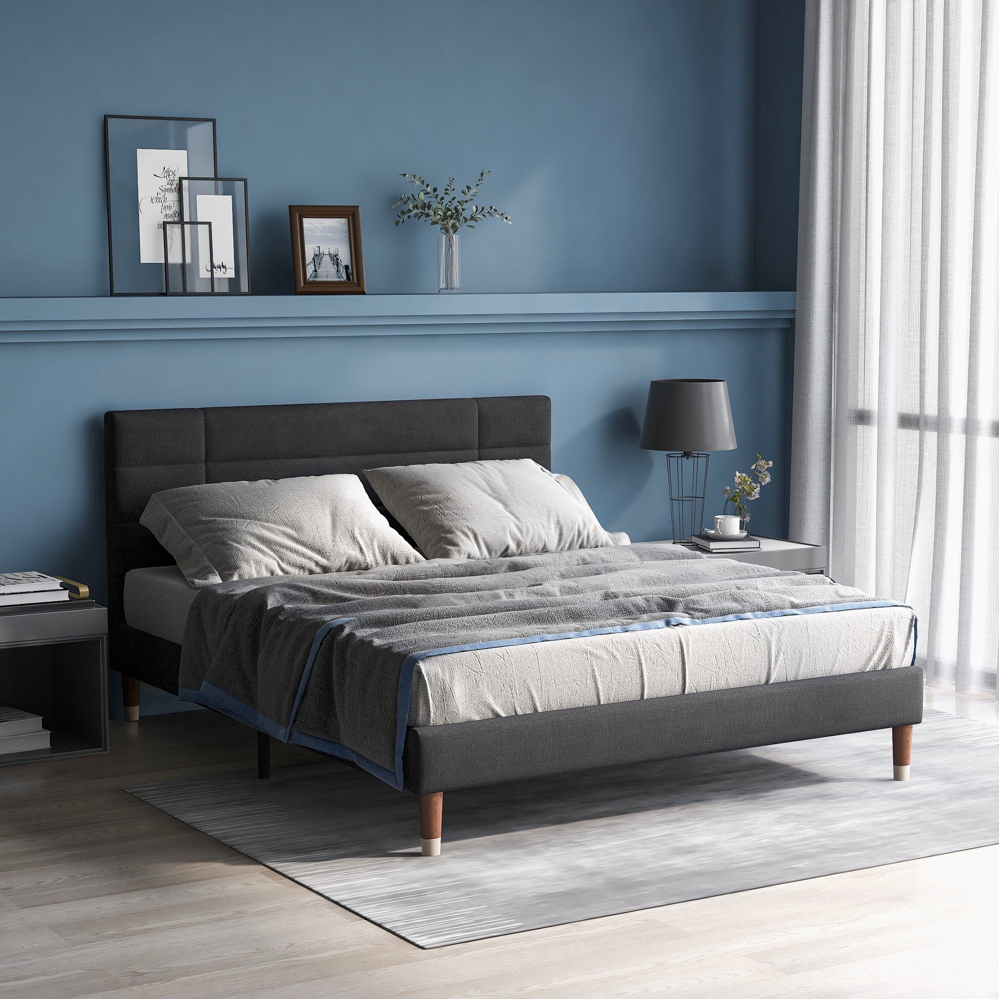 Flieks Polsterbett, Doppelbett Holzbett mit Lattenrost 140x200cm