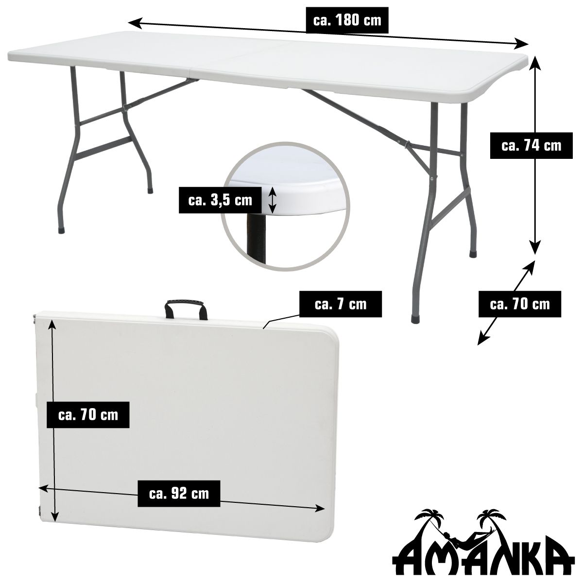 AMANKA 180x70 weißer Gartentisch