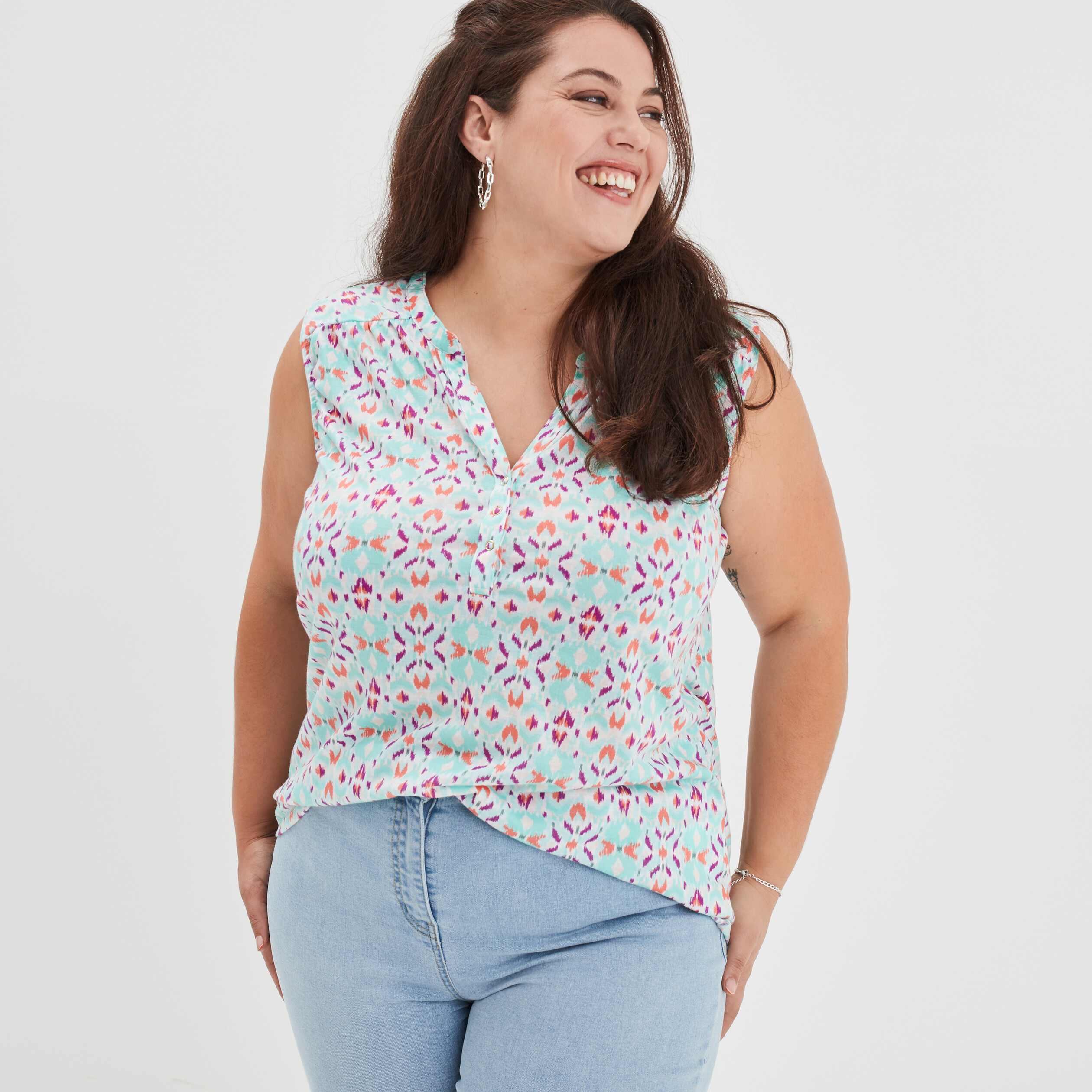 Débardeur ajusté col en V vert turquoise femme grande taille | La Halle