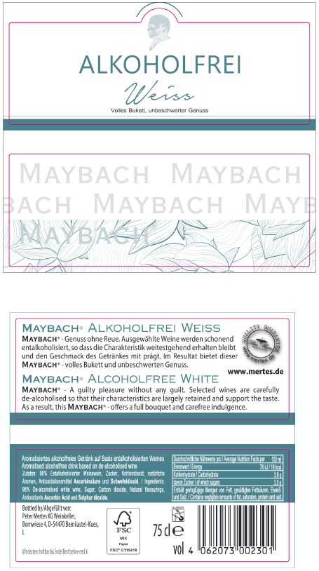 Maybach alkoholfreier Weißwein - 6er Karton