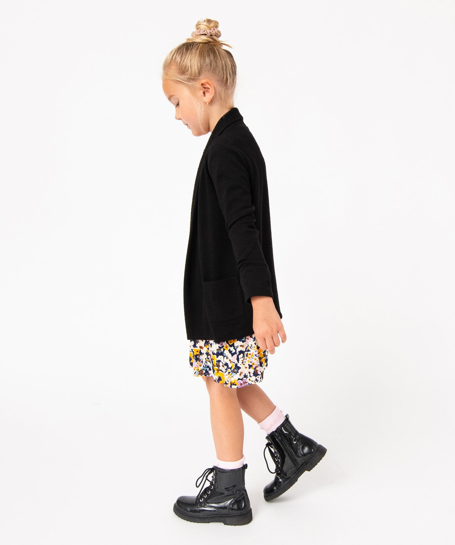 Gilet fluide porté ouvert fille noir | GEMO
