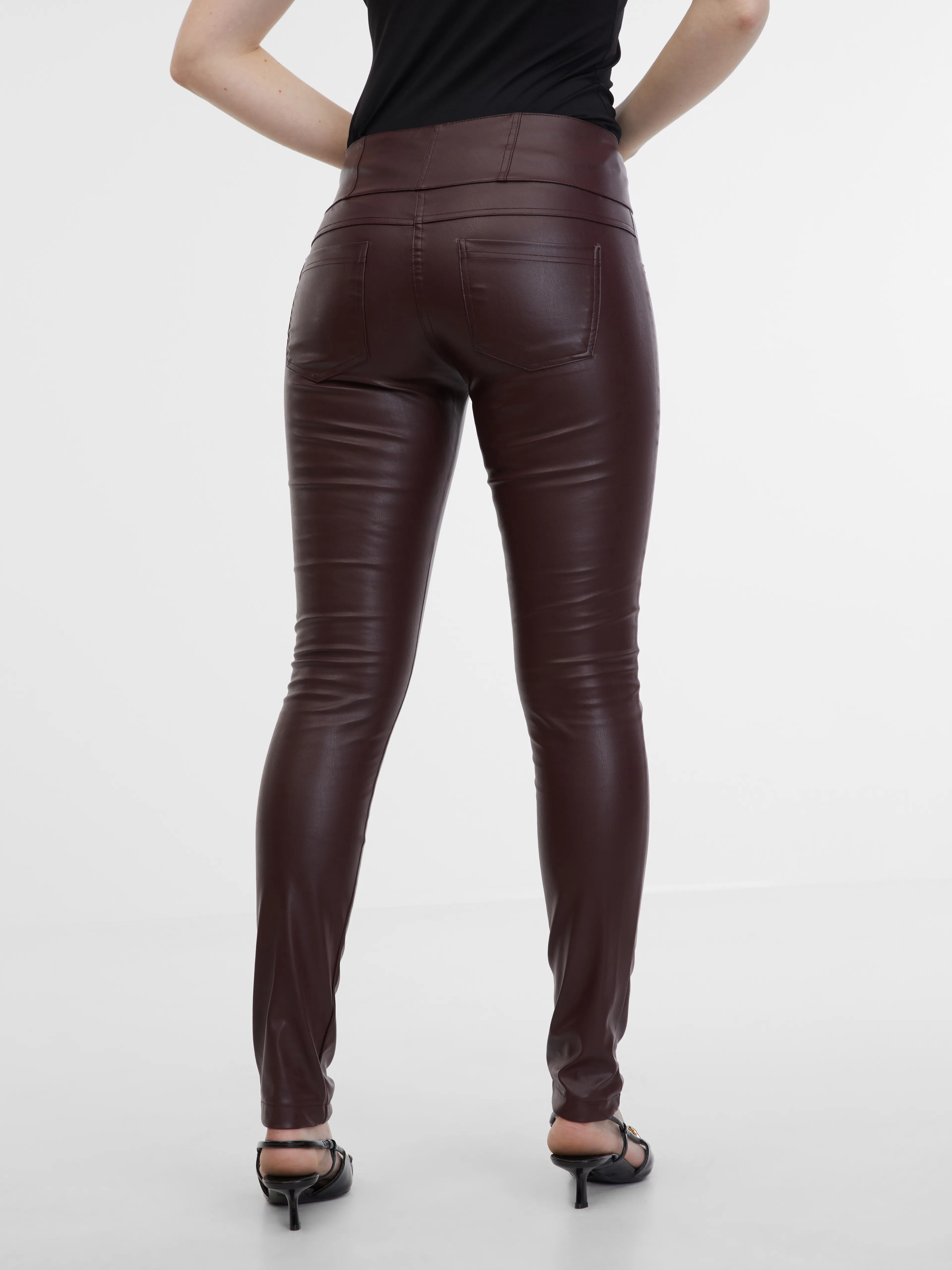 Burgunderfarbene Damen Kunstlederhose ORSAY