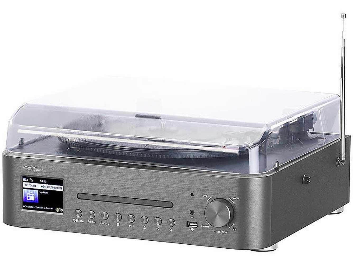 auvisio Musikanlage MHX-630 Plattenspieler/Digitalisierer Plattenspieler (Bluetooth, DLNA, WLAN, klassischen UKW-Empfang, Entferneung von Rauschen oder Knackser)