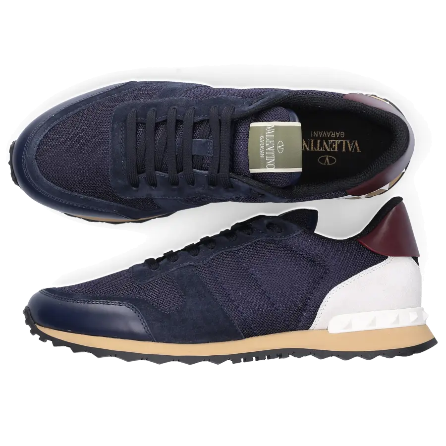 Sneaker low ROCKSTUD RUNNER Kalbsleder Nylon Logo Nieten dunkelblau - blau