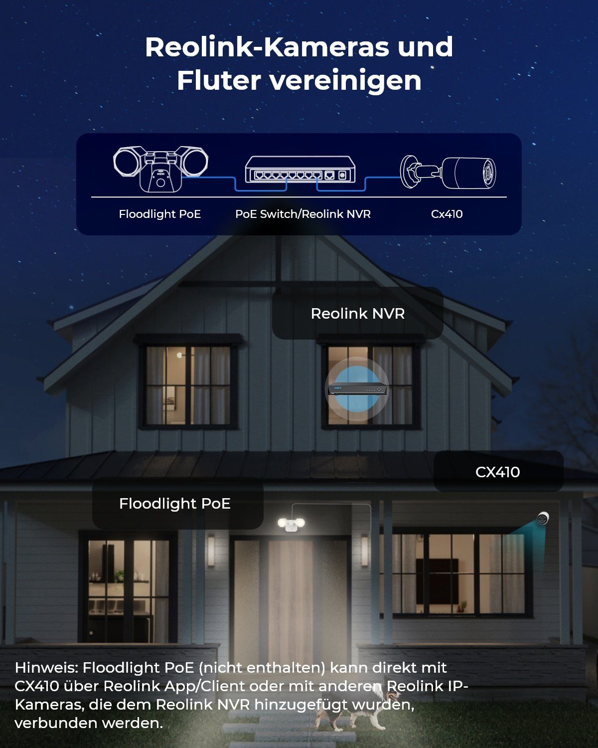 Reolink Vollfarb-Nachtsicht ColorX Series P320X 4MP Überwachungskamera (Außenbereich, F1.0 Superblende, 3000K anpassbares Warmlicht, Intelligente Erkennung)