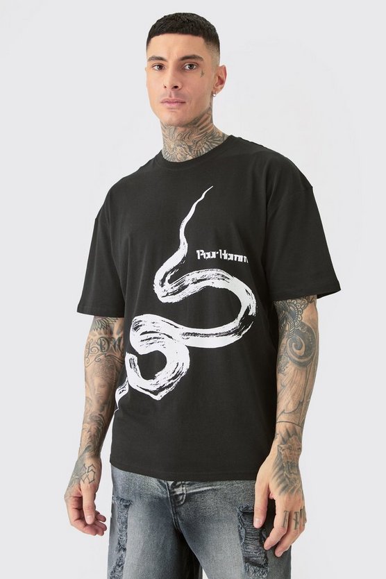 Tall Oversize T-Shirt mit Pour Homme Schlagenprint