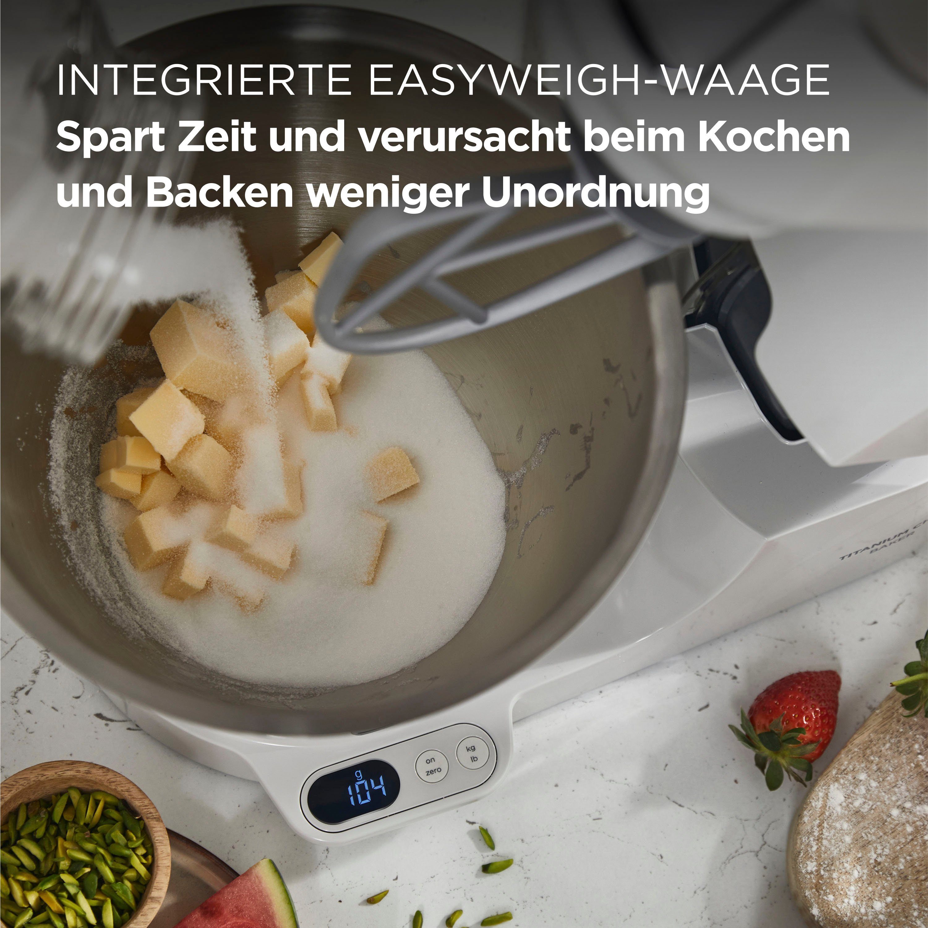 KENWOOD Küchenmaschine Titanium Chef Baker KVC65.001WH, 1200 W, 5 l Schüssel, weiß