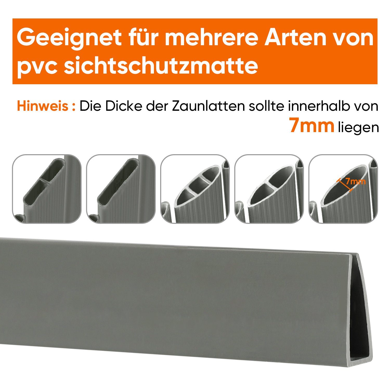 Sekey Balkonsichtschutz PVC Abschlussleiste Abdeckprofil für Sichtschutzmatten, 5 x 1 m Länge Sichere Befestigung und Kantenverstärkung der PVC Sichtschutzmatte