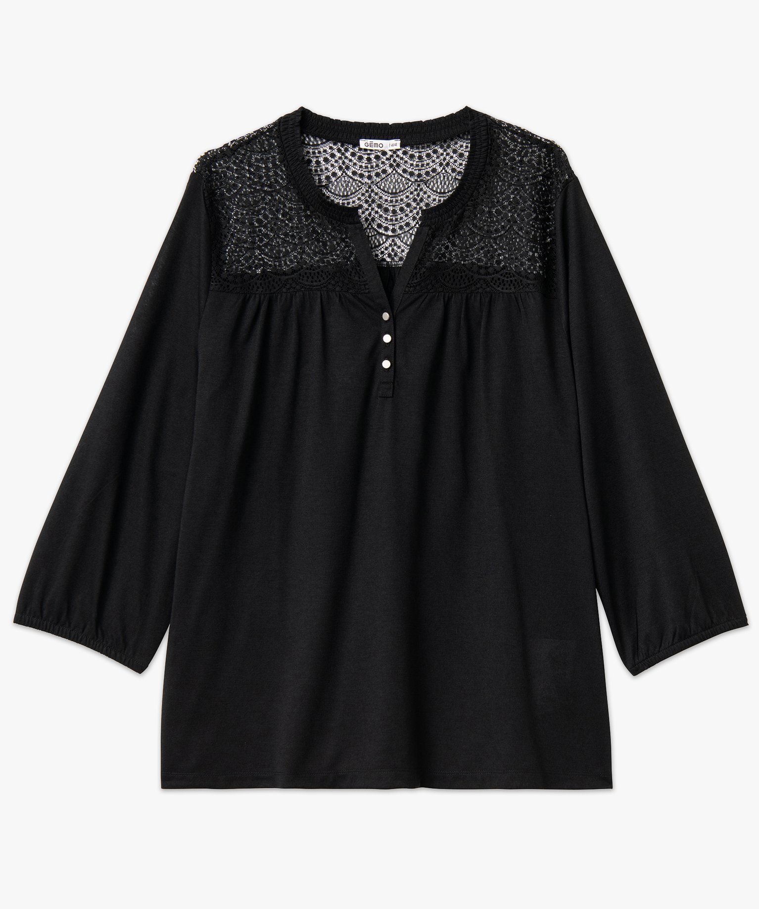 Tee-shirt droit manches 3/4 à col boutonné femme grande ta... noir | GEMO