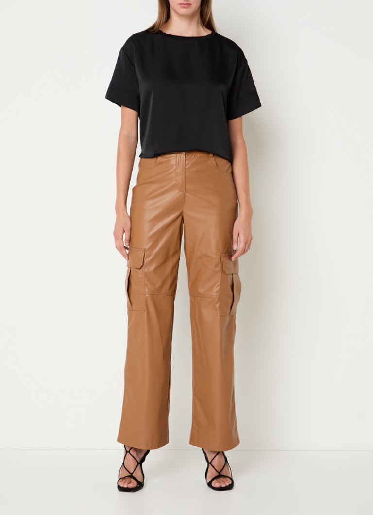 Sisley High waist loose fit cargo pants made of imitation leather