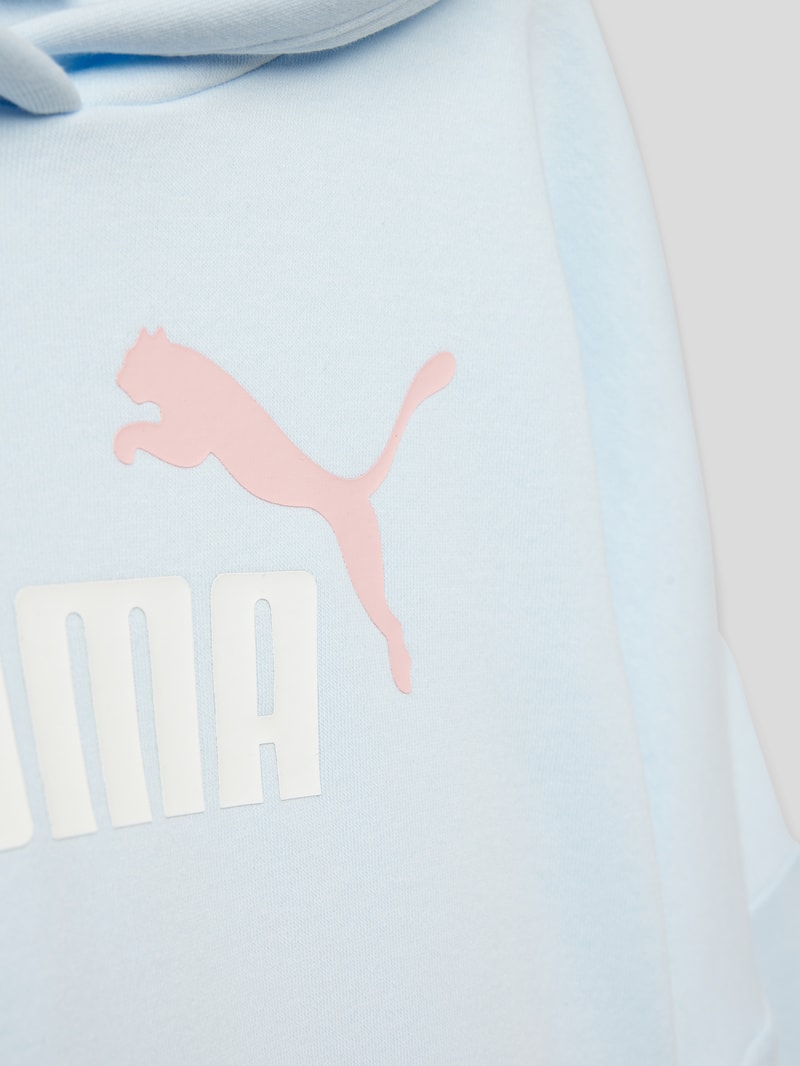 Cropped Hoodie mit Label-Print in hellblau