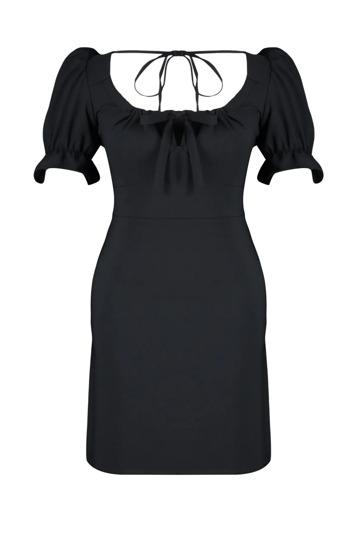 Trendyol Curve  Schwarzes A-Linien-Minikleid aus Webstoff TBBSS24AH00017
