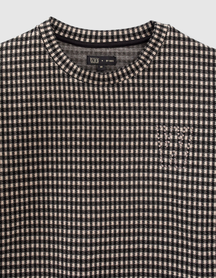 Sweat noir motif pied-de-poule beige fille