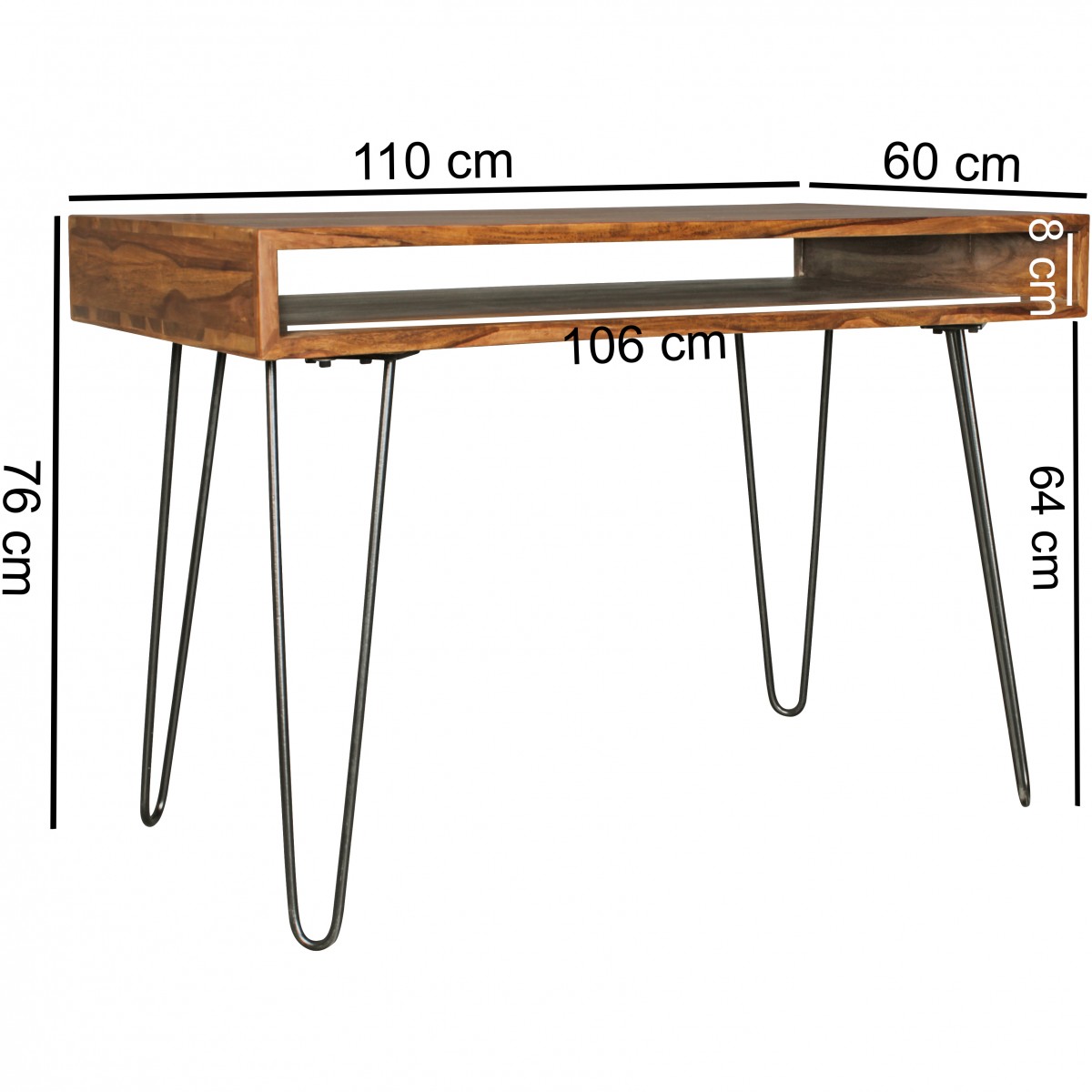 Wohnling Schreibtisch BAGLI Massivholz Braun 110 x 60 x 76 cm