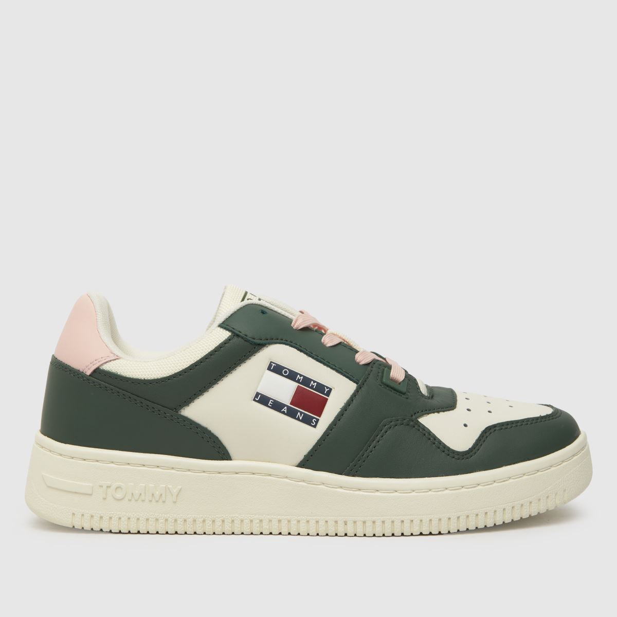 Tommy Jeans – Gröna retro basketskor i läder