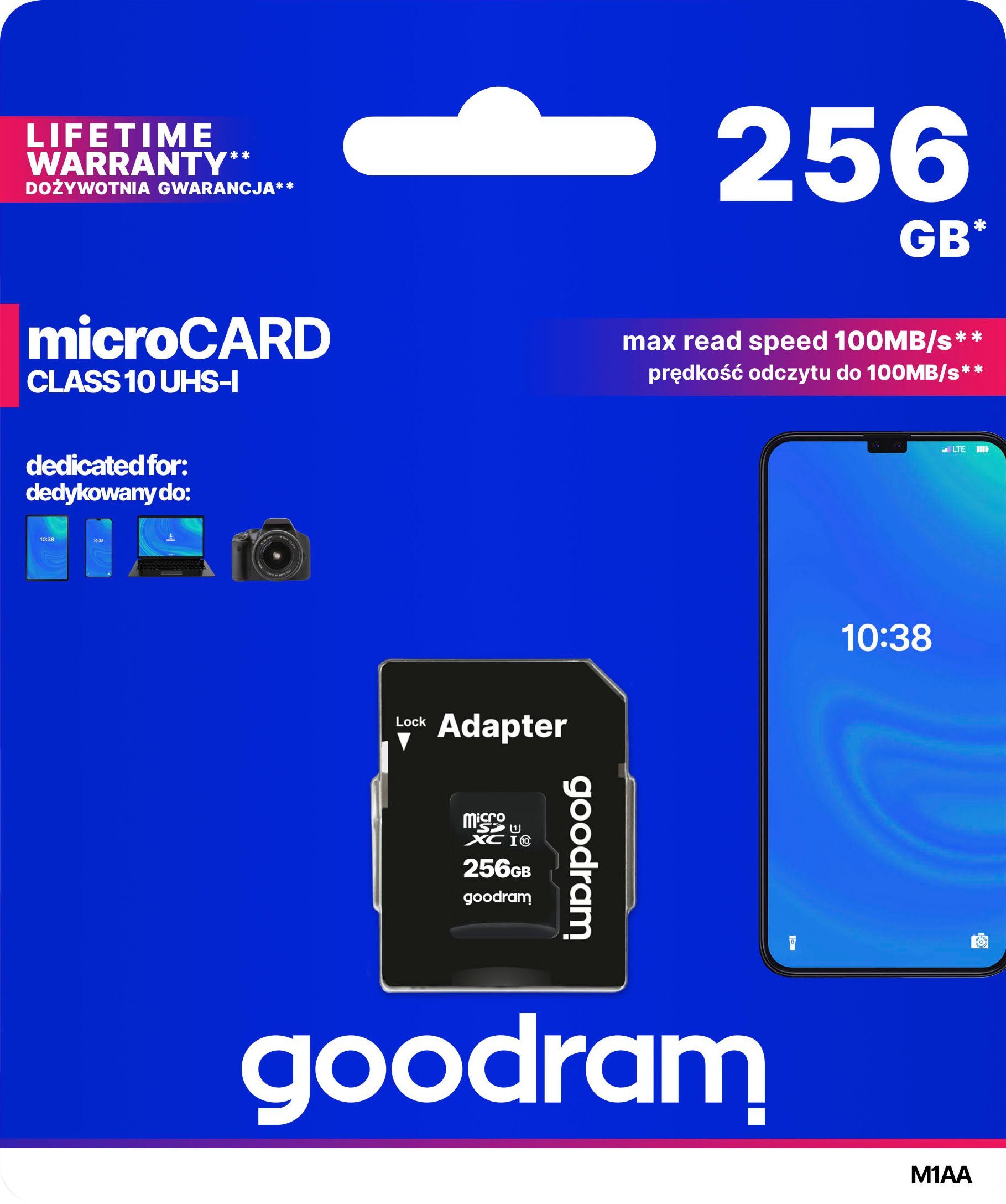 Goodram microSD 256GB (M1AA-2560R12) Speicherkarte (256 GB, UHS-I Class 10, 100 MB/s Lesegeschwindigkeit)