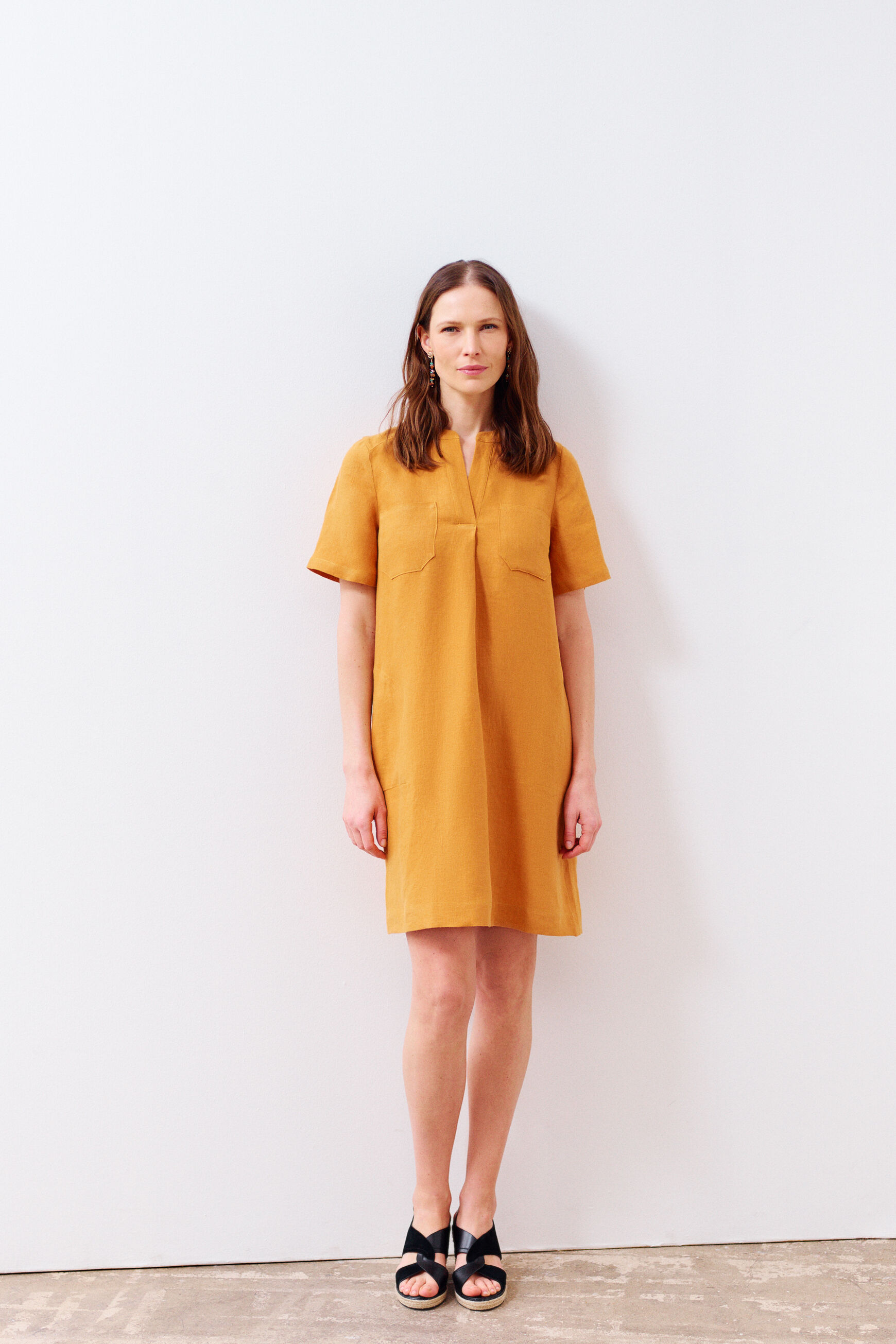 robe beatrice 100% lin marron cognac femme