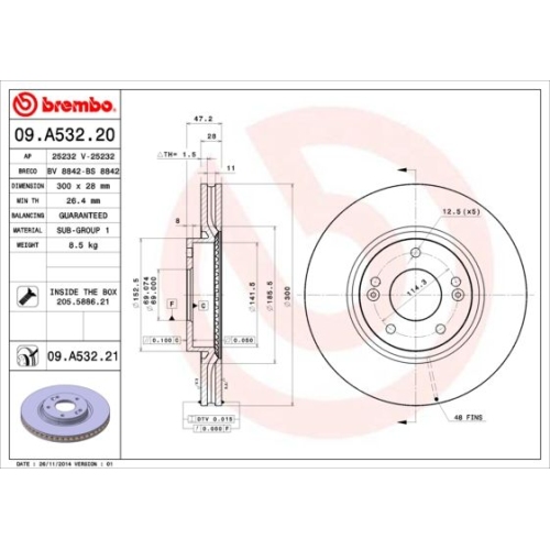 09.A532.21 BREMSSCHEIBE BREMBO VA  VP2 - ATU
