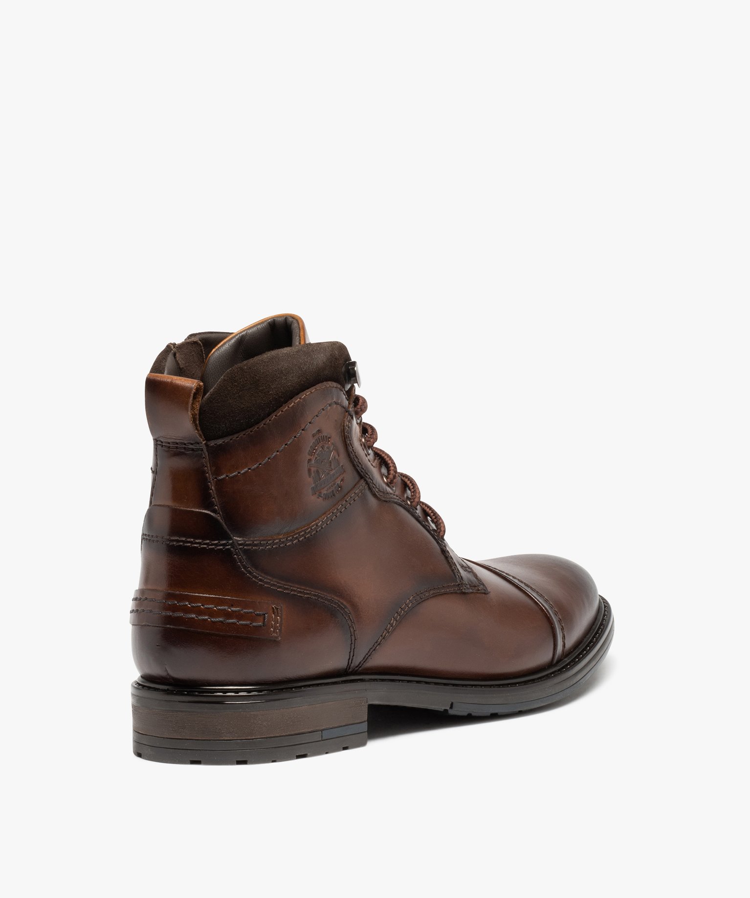 Boots homme dessus en cuir uni à zip et à lacets marron | GEMO