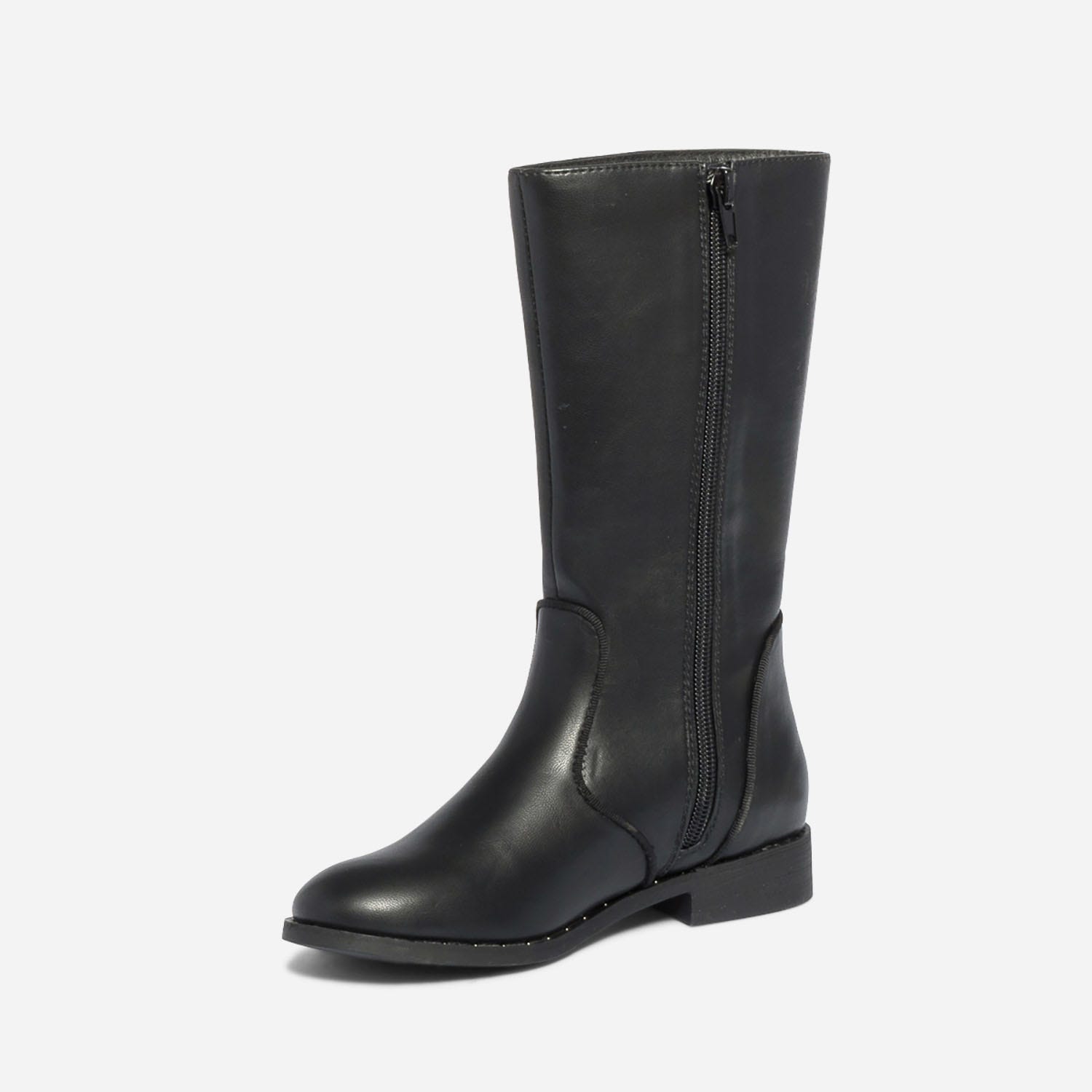 Botte noire en cuir à clous