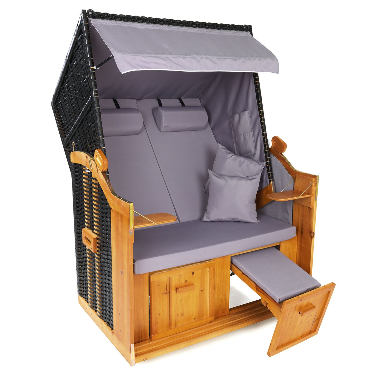 Hoberg Strandkorb 2-Sitzer, 120 x 80 x 160cm, Grau / Braun