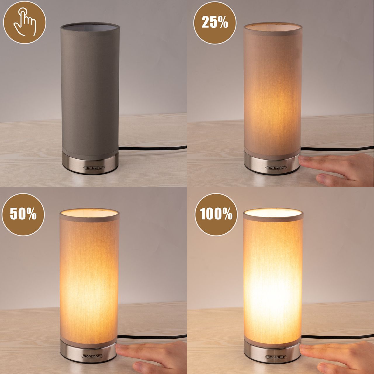 Casaria monzana® Dimmbare Tischleuchte Jasmin 2er Set taupe