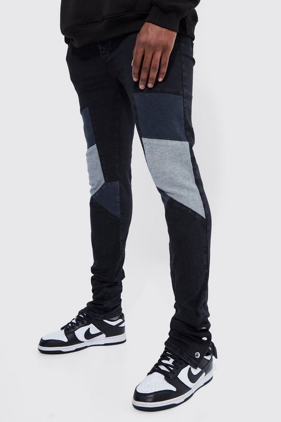 Tall Skinny Stretch Moto-Jeans mit Druckknöpfen