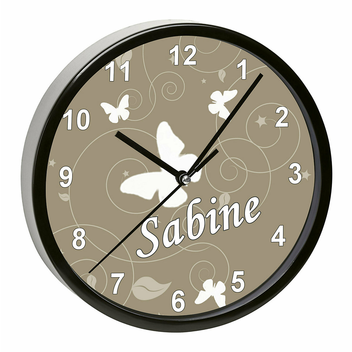 Kinder Wanduhr personalisiert mit Name Schmetterling Cappucchino