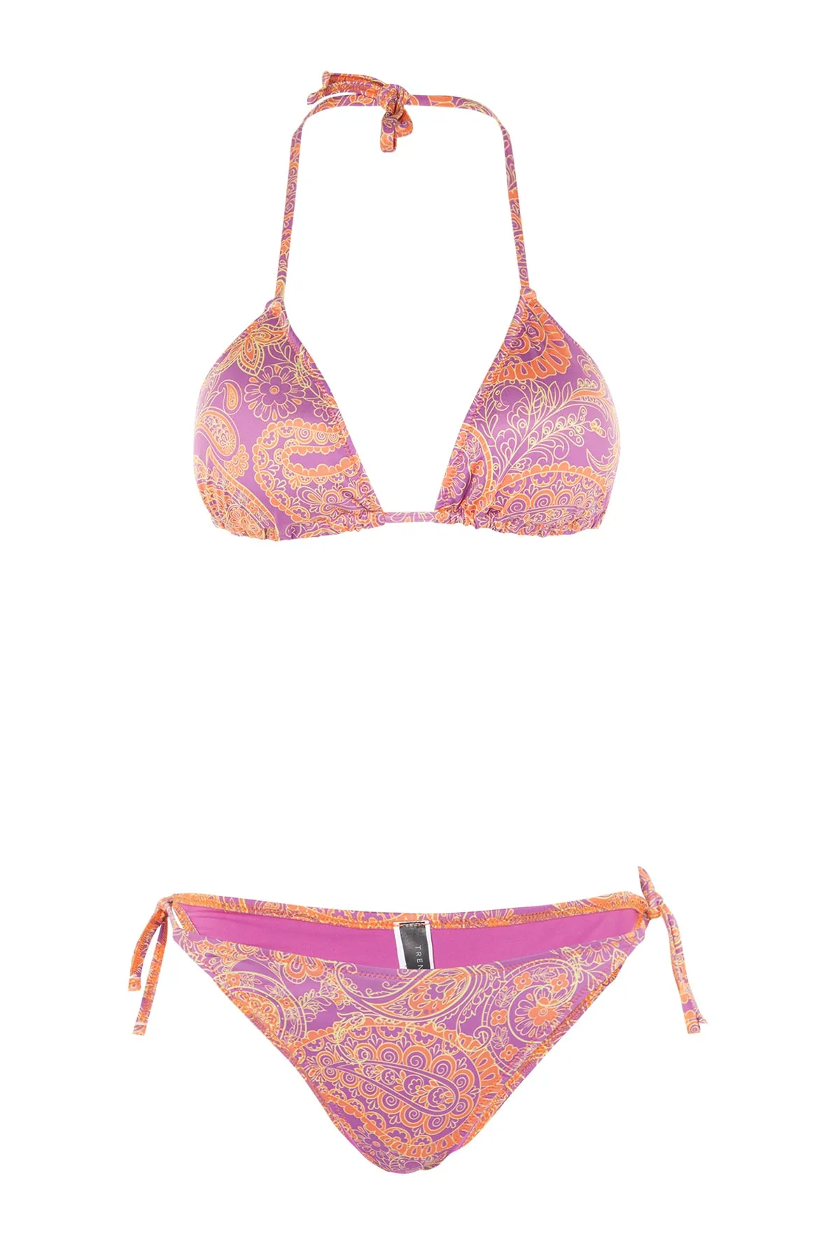 Trendyol Collection  Triangel-Bikini-Set zum Binden und Schalmuster TBESS23BT00005