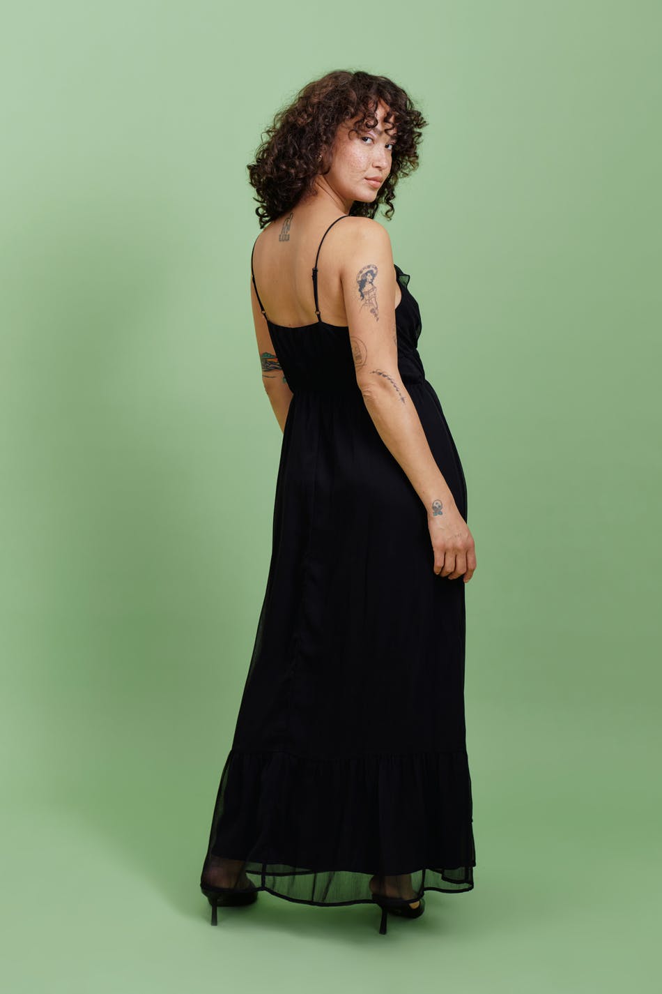 Frill chiffon maxi dress
